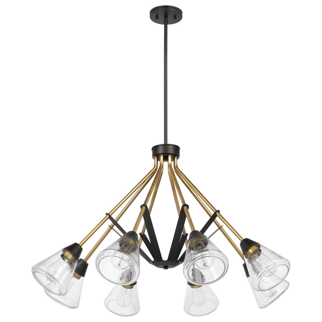 Matte Black 8 Light Chandelier with Clear Seeded Glass N30521
