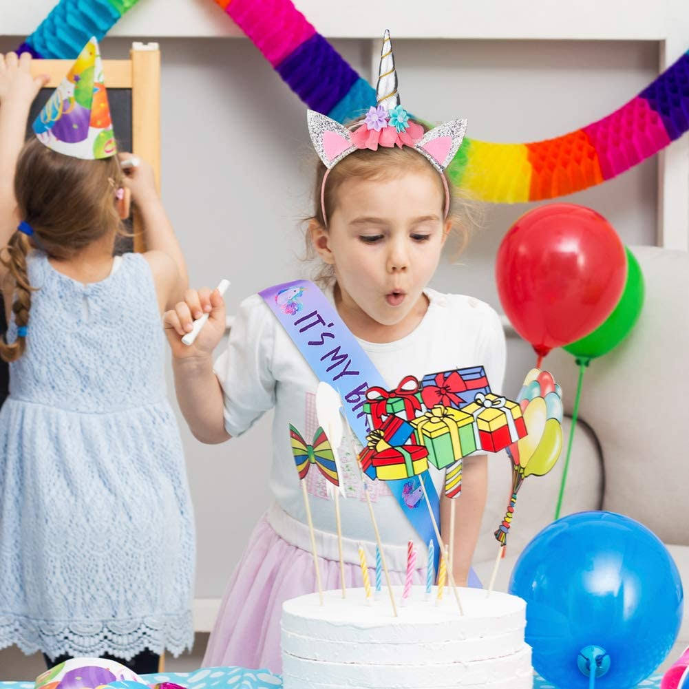 Silver Unicorn Headband and Birthday Sash Set F219658
