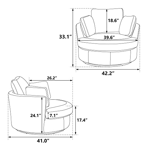 Beige Oversized Round Chenille Swivel Accent Barrel Chair with 3 Pillows R553858