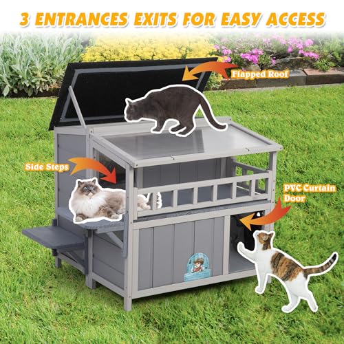 Gray 2-Tier Wood Cat House D304