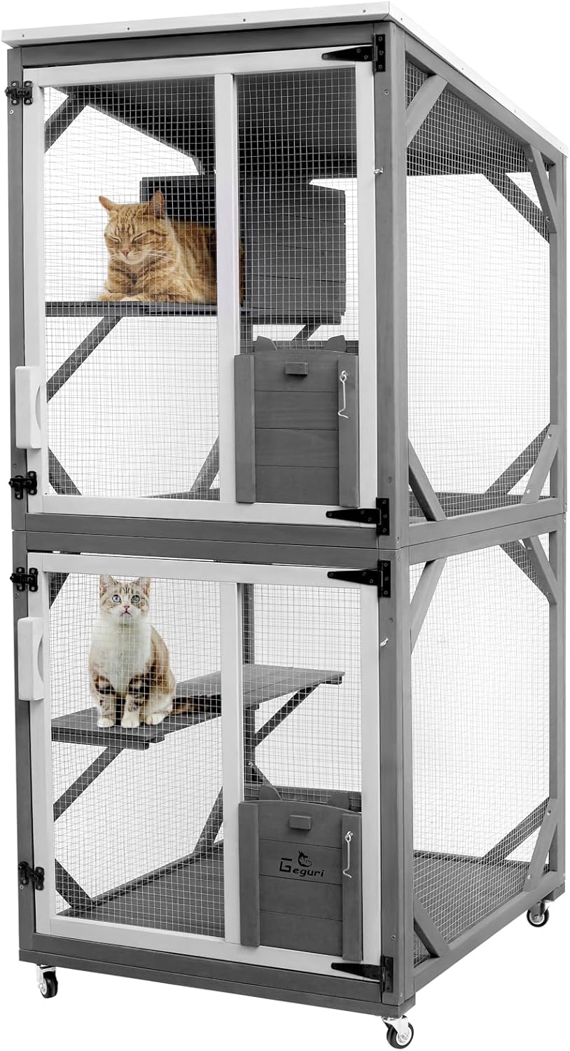 Large Wooden Cat House with Resting Box and Waterproof Roof I97145