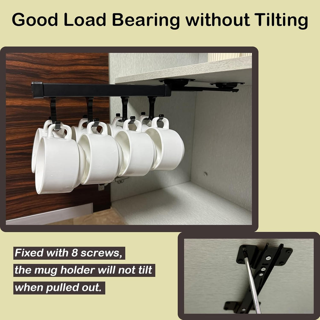 Black Pull Out Mug Holder with 8 Hooks I95600