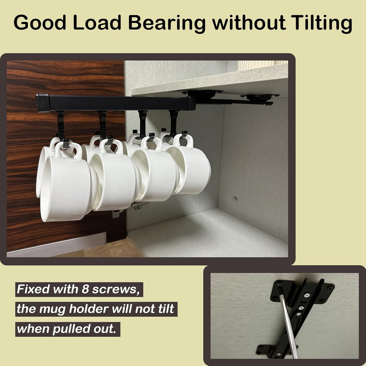 Black Pull Out Mug Holder with 8 Hooks I95600