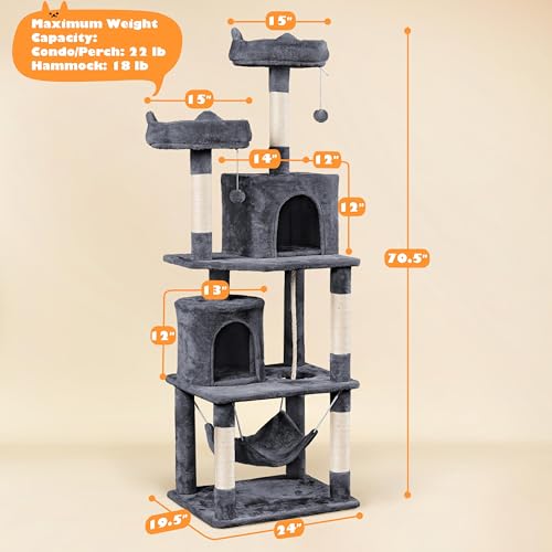 Dark Gray Cat Tree with Platform, Hammock, Scratching Posts L941351