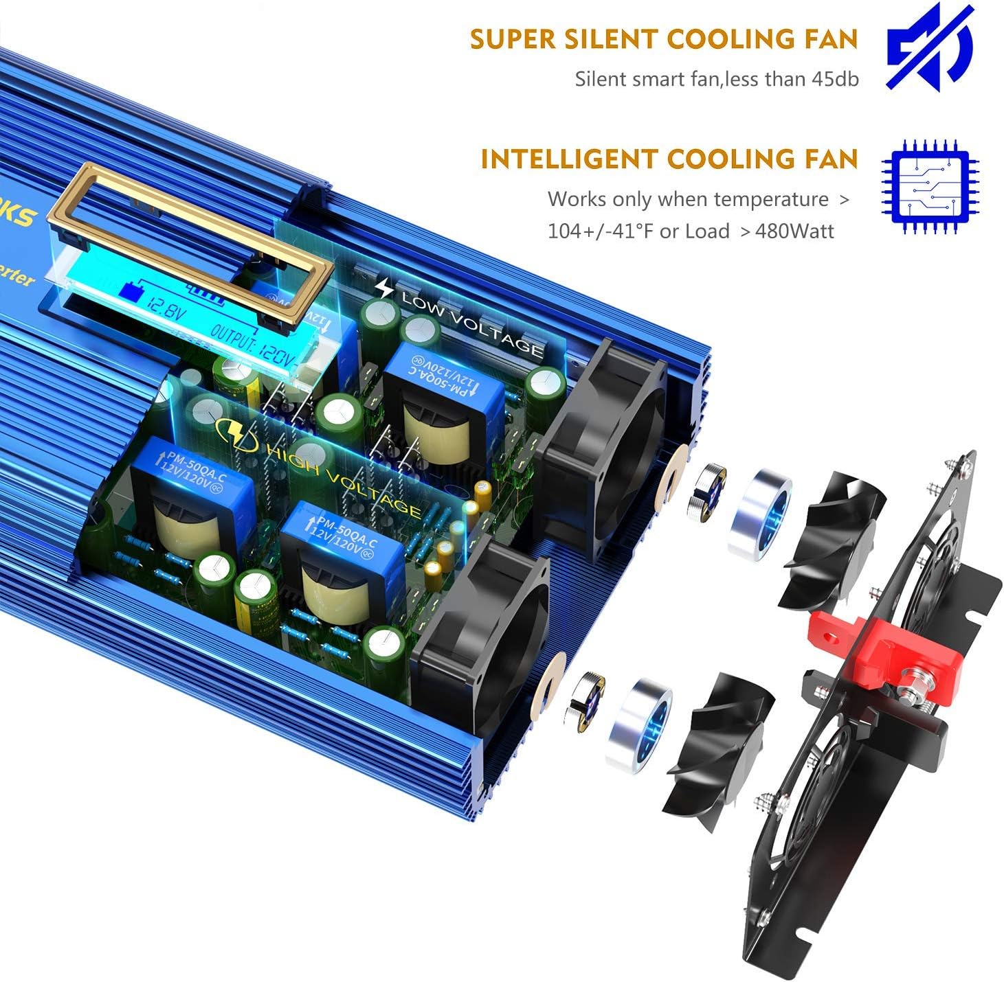 1500W Pure Sine Wave Power Inverter DC 12v to AC 110V-120V with Remote Control LCD Display O291