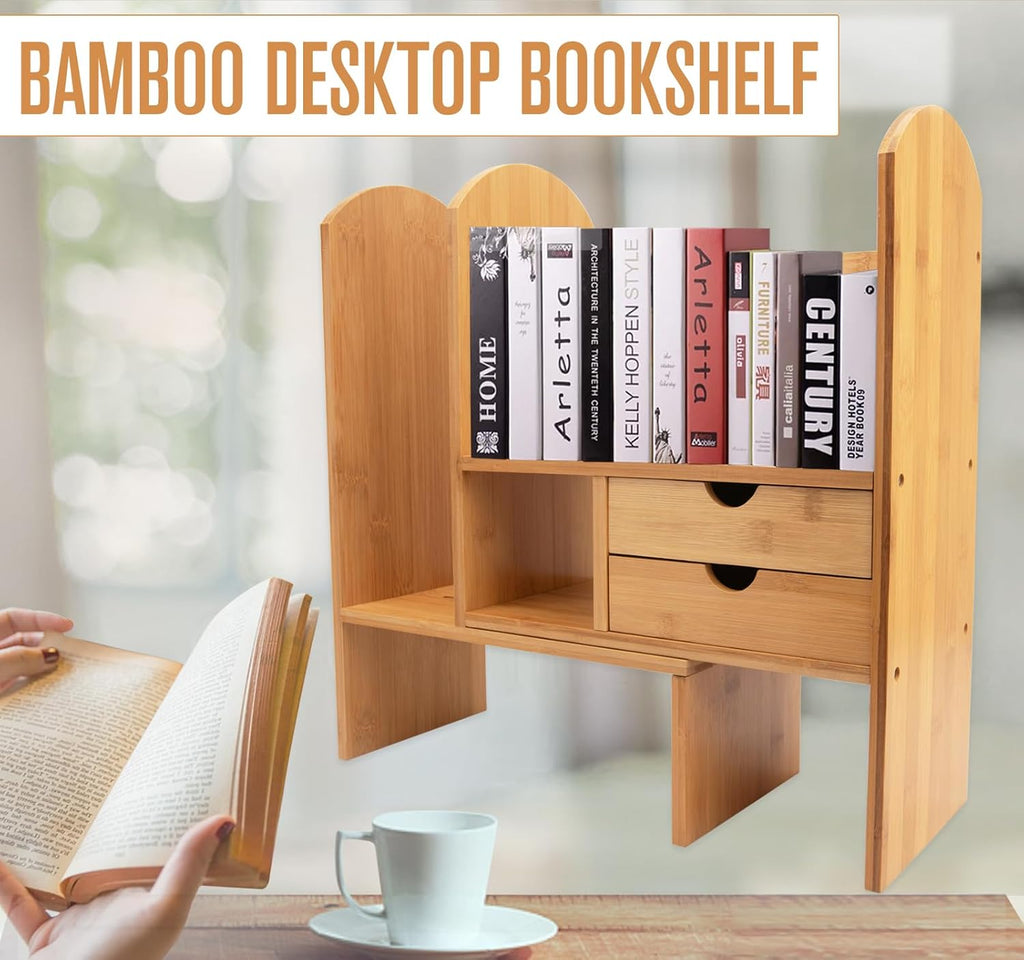 Bamboo Desktop Bookshelf Organizer Q400