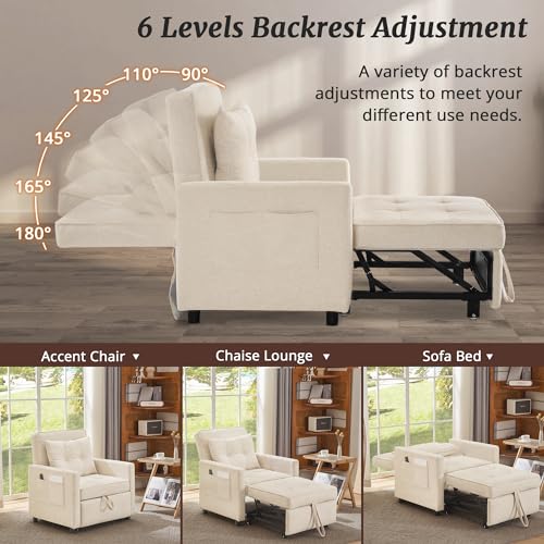 3 in 1 Convertible Sleeper Chair Bed with 2 Pillows and Backrest W32164