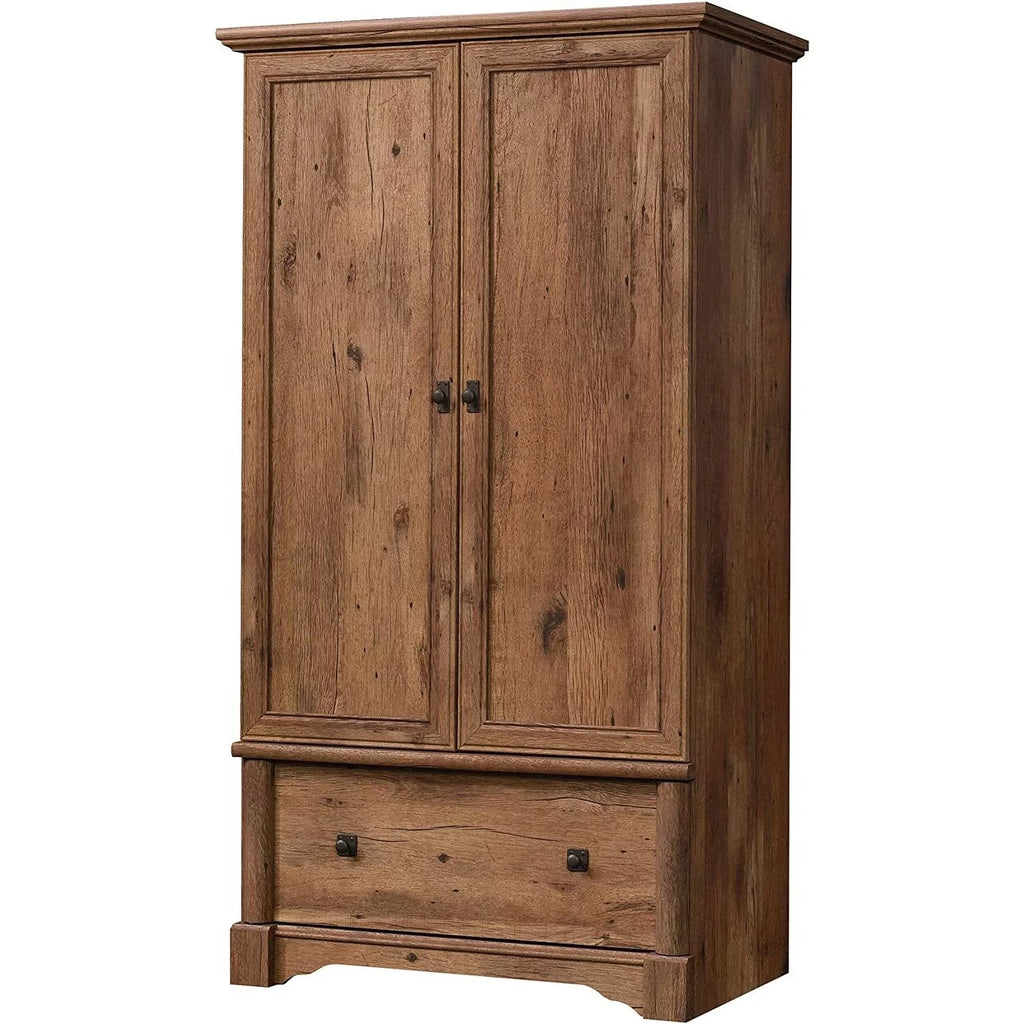 Rustic Oak Drawer and Garment Rod Wardrobe Armoire G537
