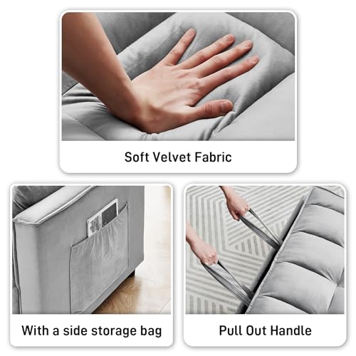 Dark Grey Velvet Convertible Sleeper Sofa Bed W6602