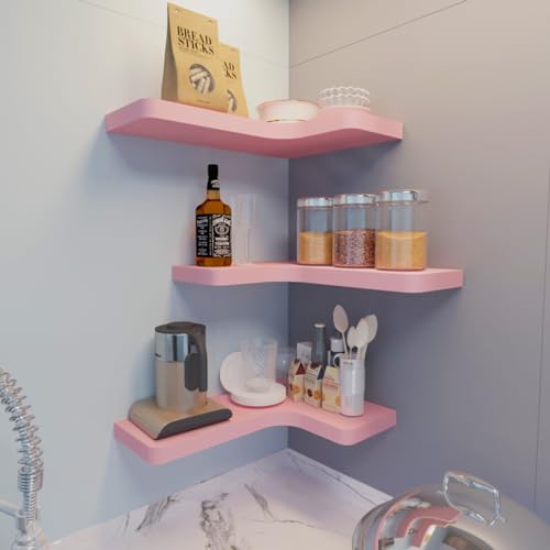 Black Solid Wood Corner Floating Shelves Set of 3 J596197