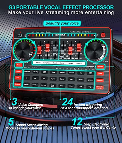 Podcast Microphone Bundle with Audio Mixer, 3.5mm Condenser Microphone, Soundboard with Voice Changer T2333