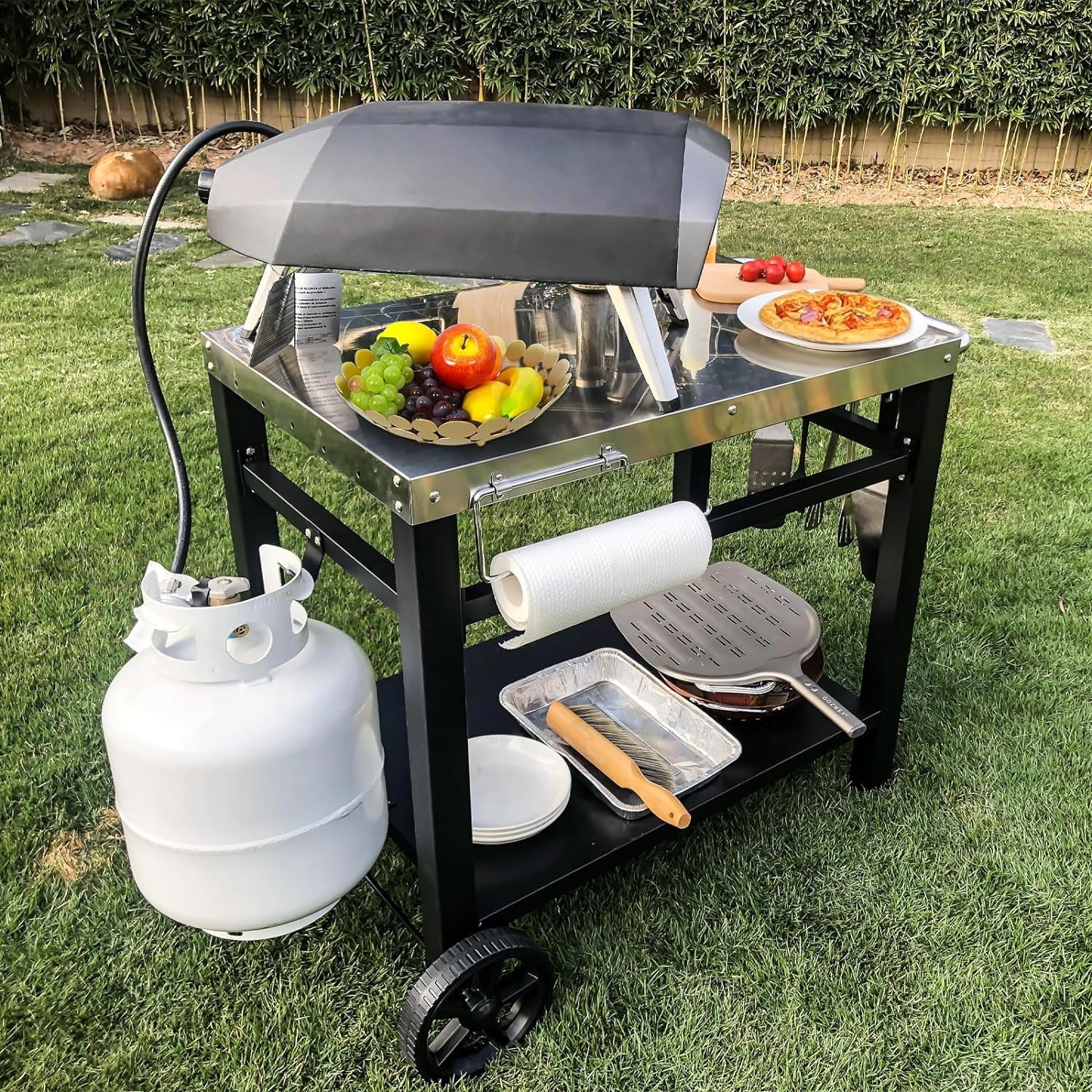 Outdoor Grill Cart Table with Wheels W662