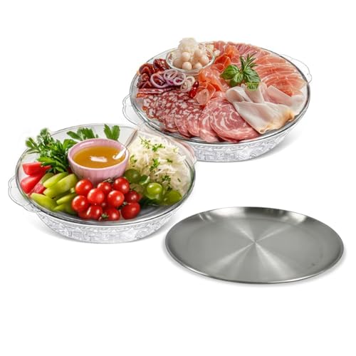 3 Set 11.8" Metal Chilled Serving Tray with Ice Serving Bowl R58304