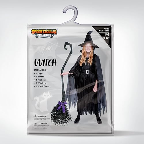 Classic Kids Witch Costume Black Witch Dress with Broom and Hat XL Y930