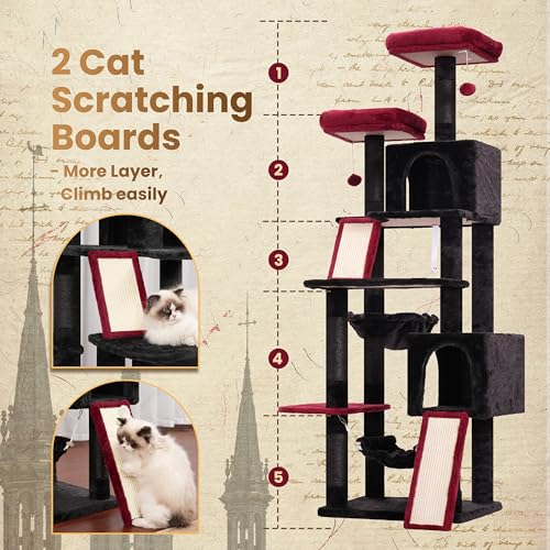 71'' Multi-Level Cat Tower with 2 Scratching Boards 7 Posts, Smoky Gray T27955