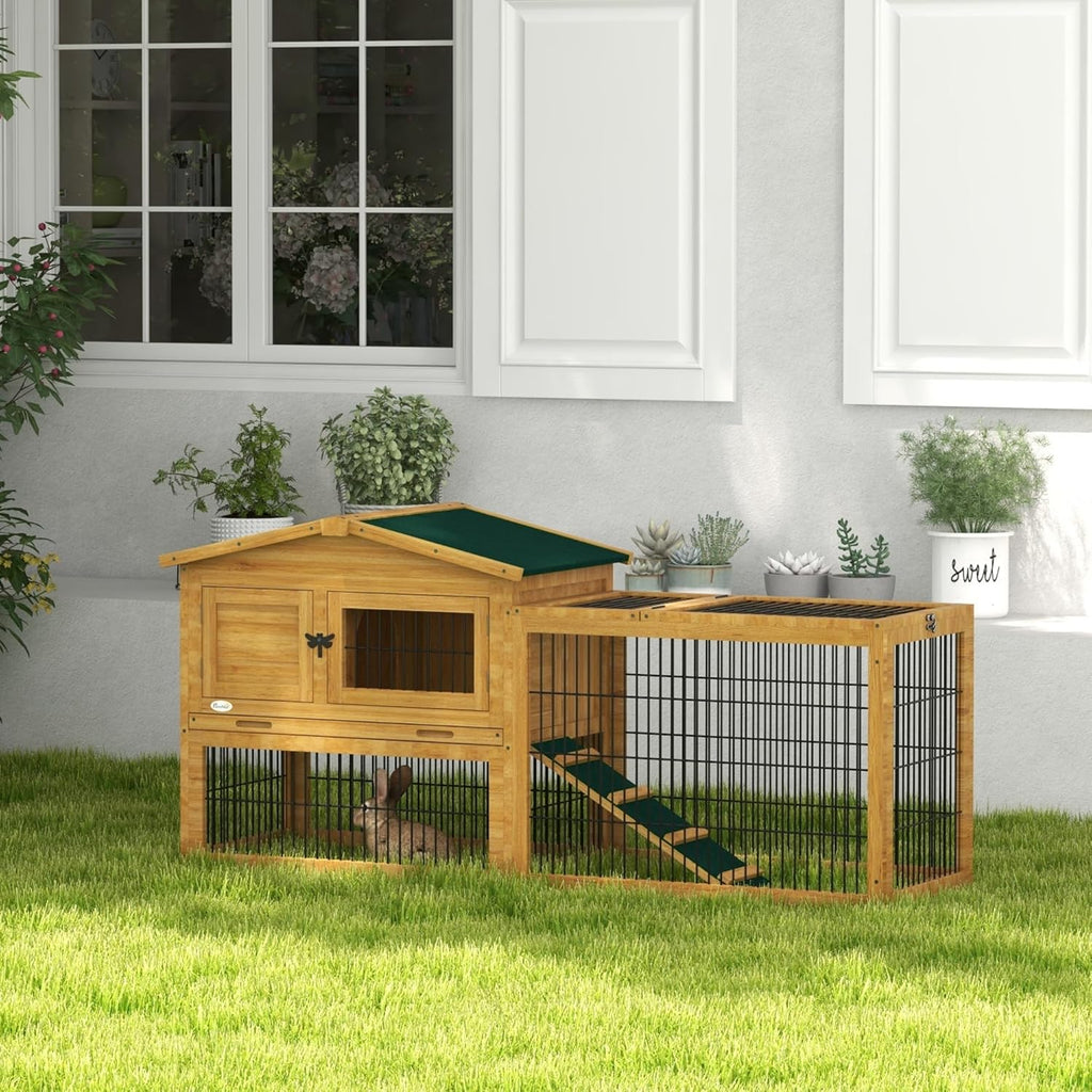 Yellow Wooden Rabbit Hutch with Removable Tray U59940