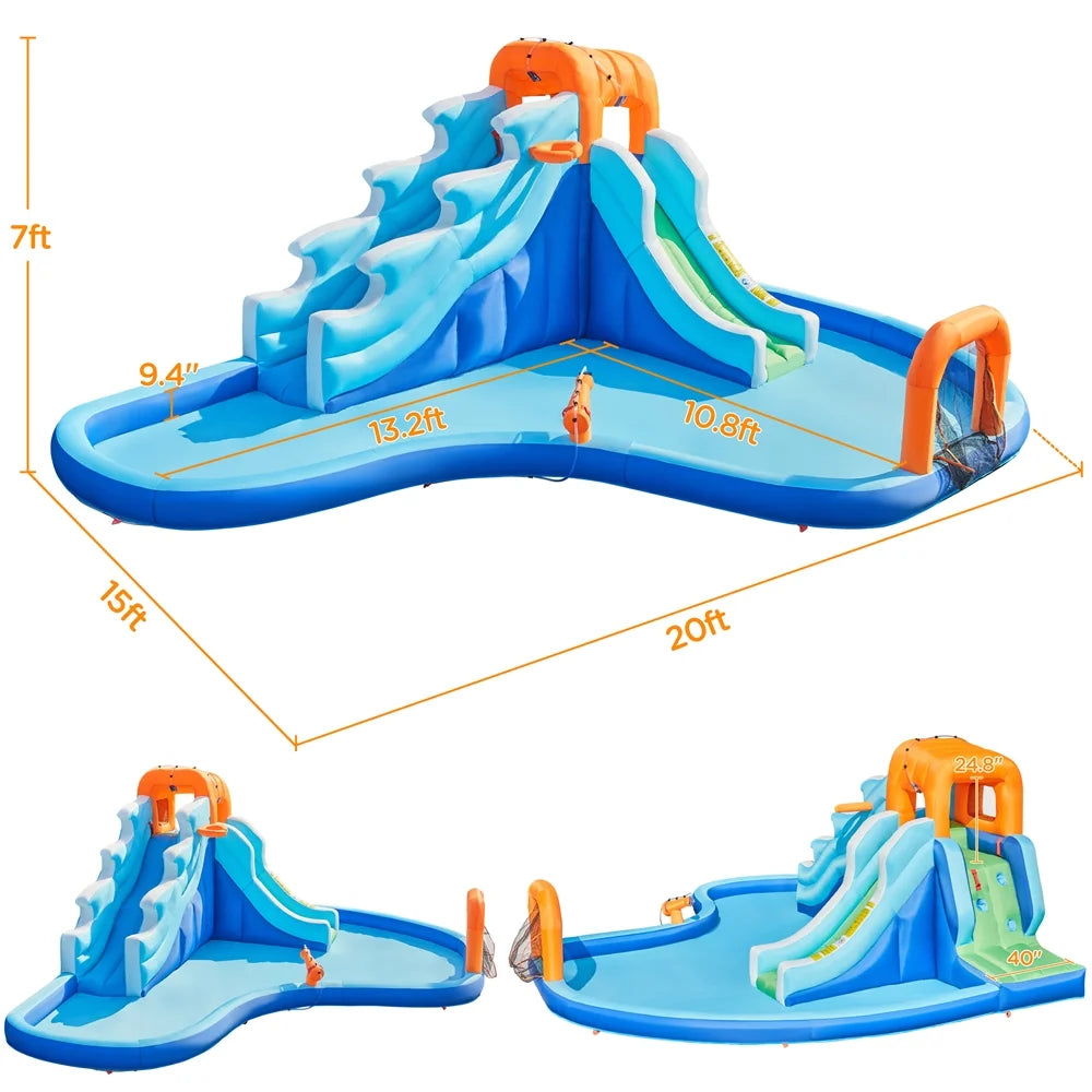 Dual Lane Inflatable Water Slide with Storage Bag & Blower X2445