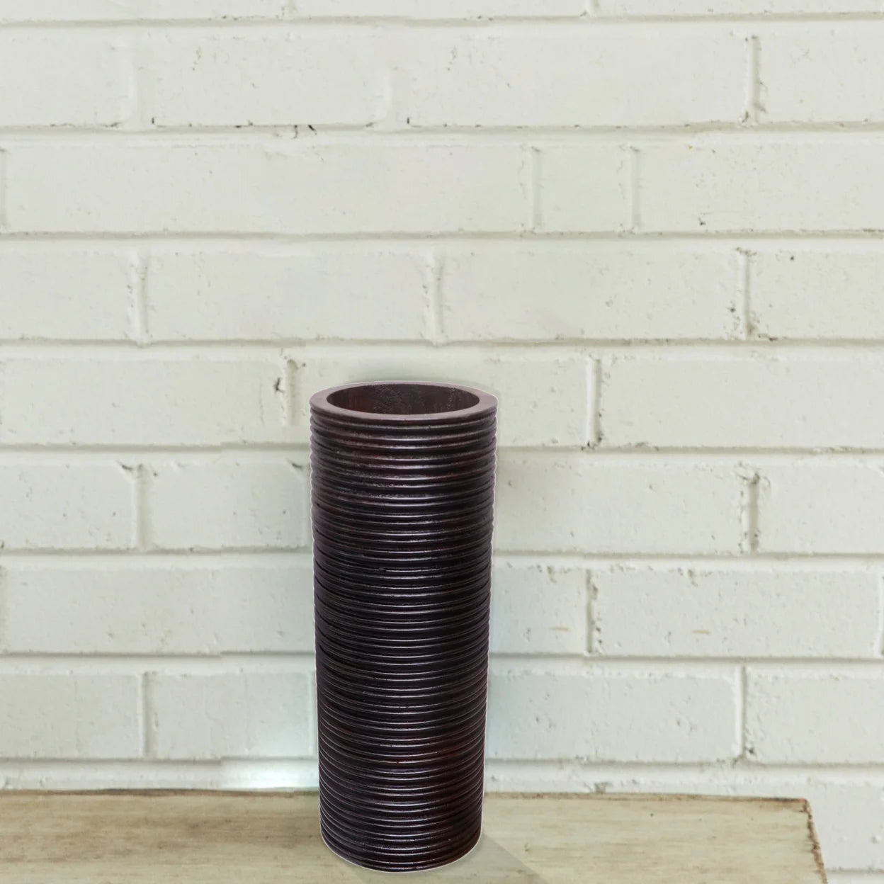 Brown Mango Wood Cylinder Vase I950