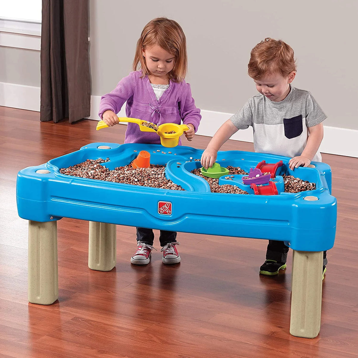 Blue Plastic Sandbox and Water Table with Cover and Umbrella T79382