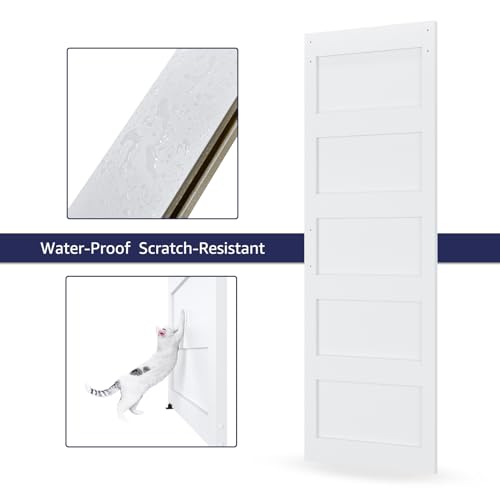 White 5 Panel Sliding Barn Door with 6ft Hardware Kit T48970
