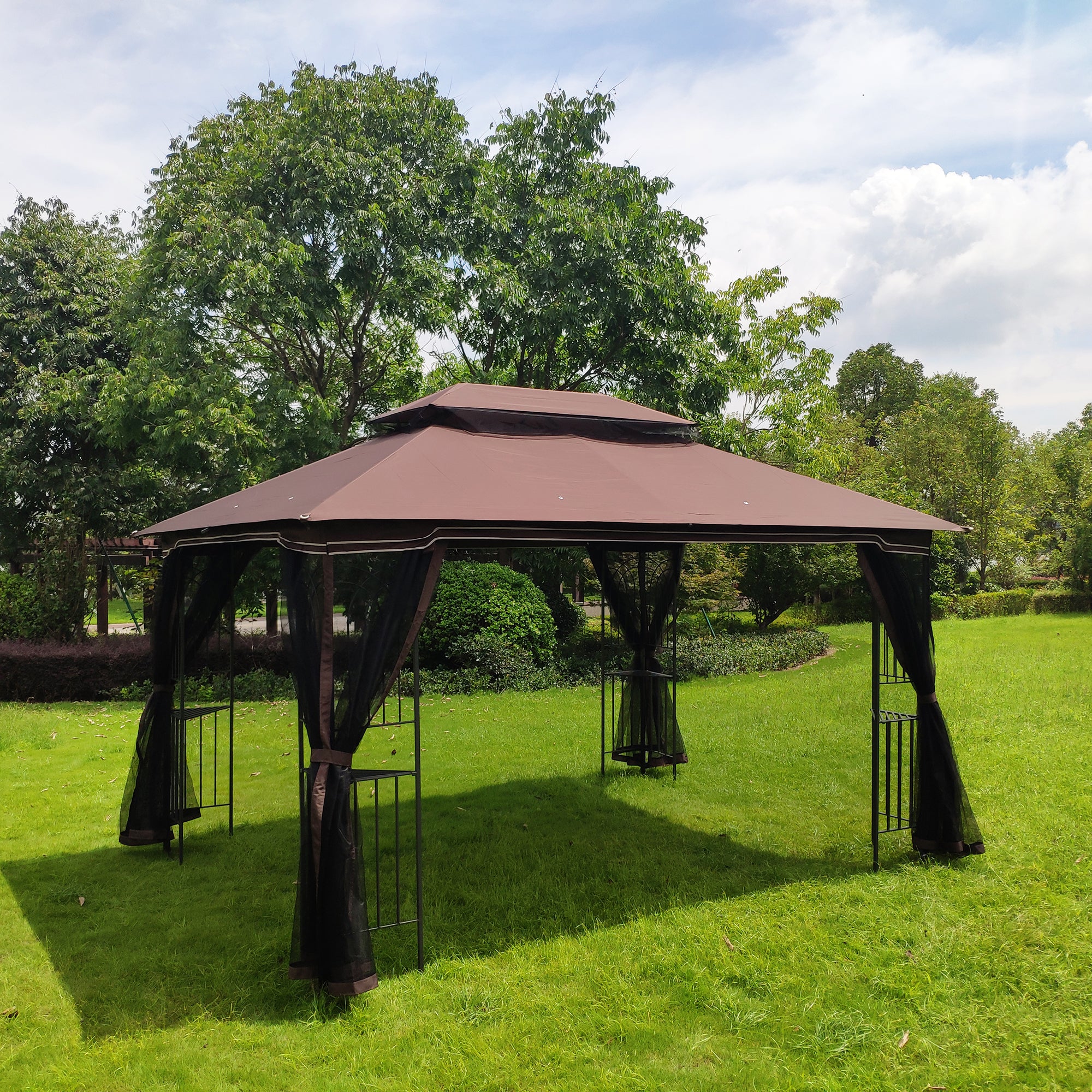 Brown Outdoor Patio Gazebo Canopy Tent With Mosquito Net A7889