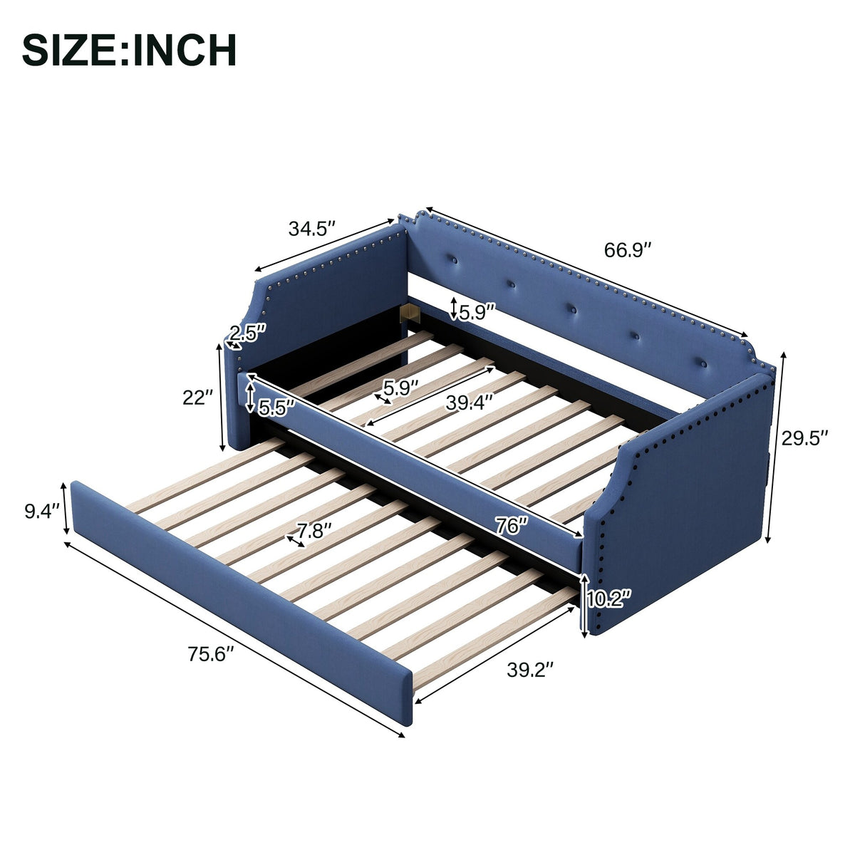 Twin Size Upholstered Daybed with Trundle Blue N327798