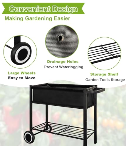 Black Raised Garden Bed with Legs on Wheels T300
