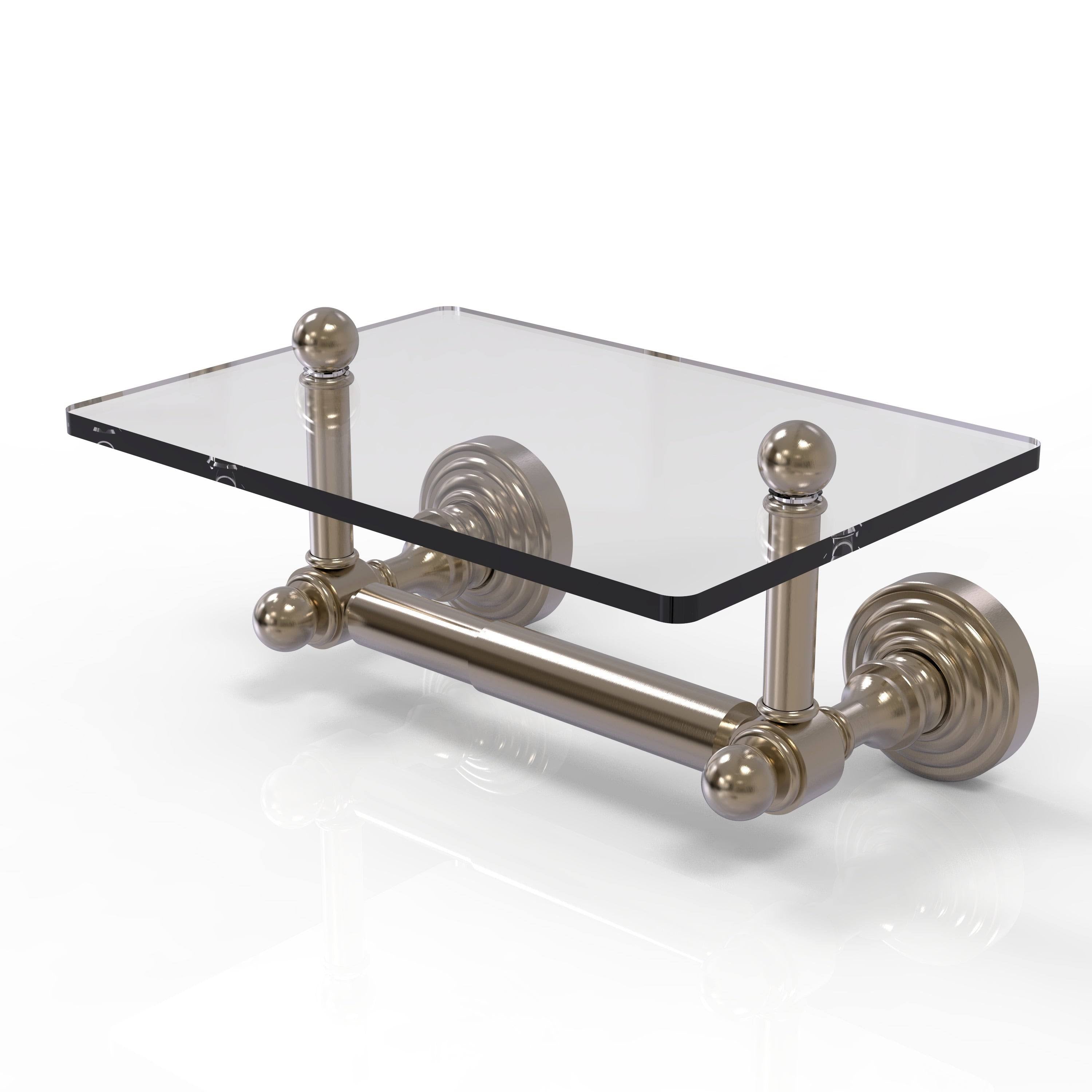 Black Matte Two Post Toilet Tissue Holder with Glass Shelf H62145