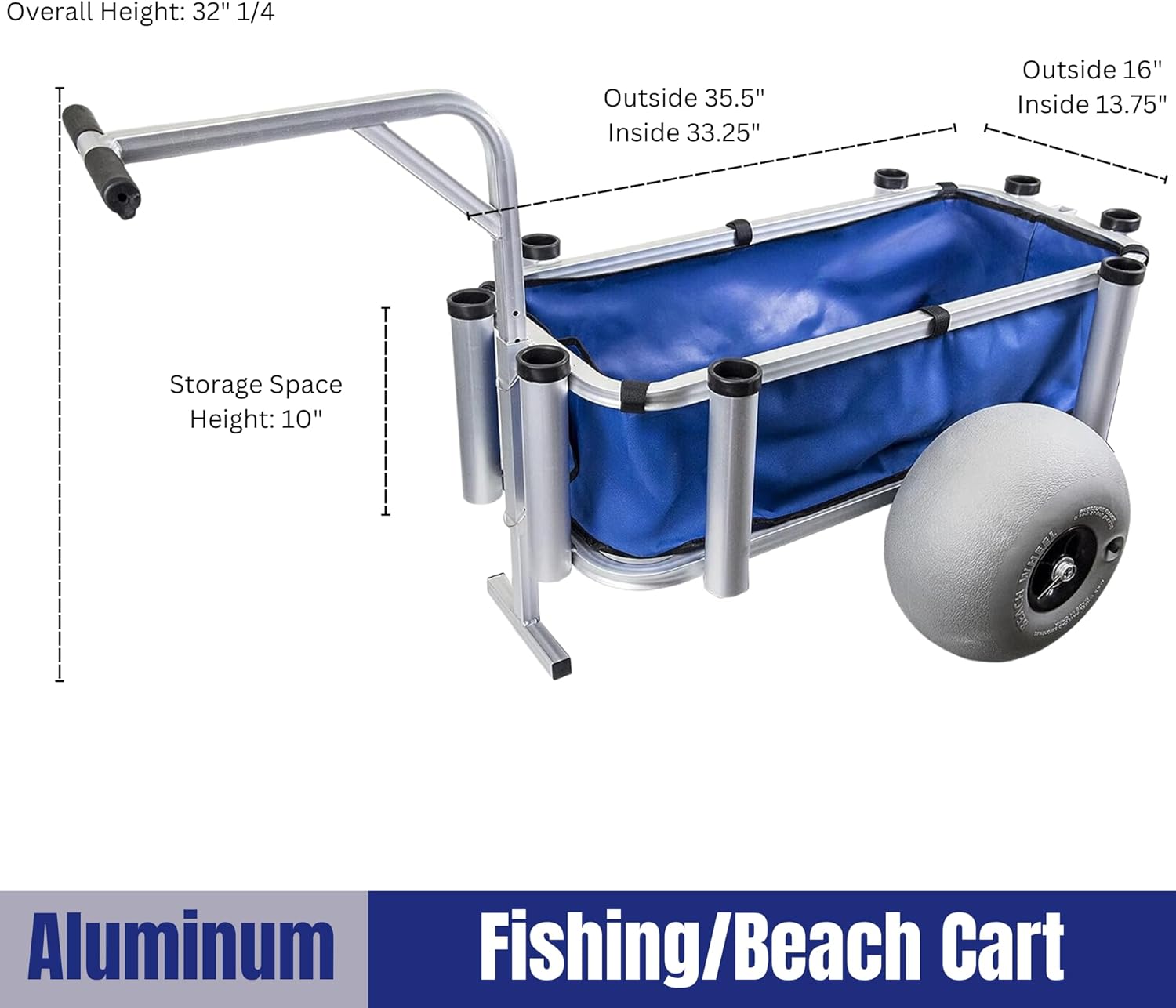 Heavy Duty Aluminum Fishing Cart with Large Wheels, 35" x 16" Basket E37777