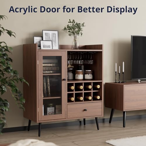 Brown Wood Coffee Bar Cabinet with Storage F94409
