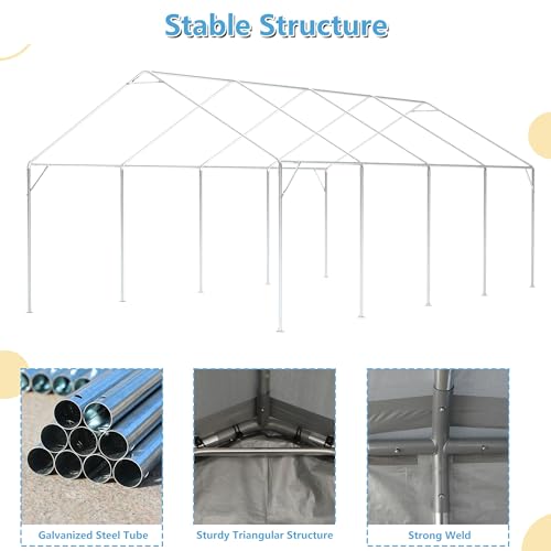Carport 20x12ft Portable Garage with Roll-up Ventilated Windows & Removable Sidewalls F119708