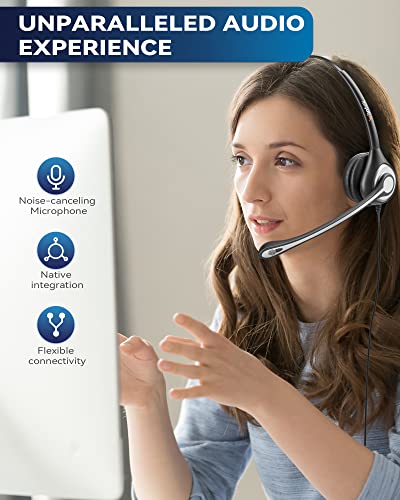 Corded Telephone Headset with Noise Canceling Mic and Quick Disconnect T33908
