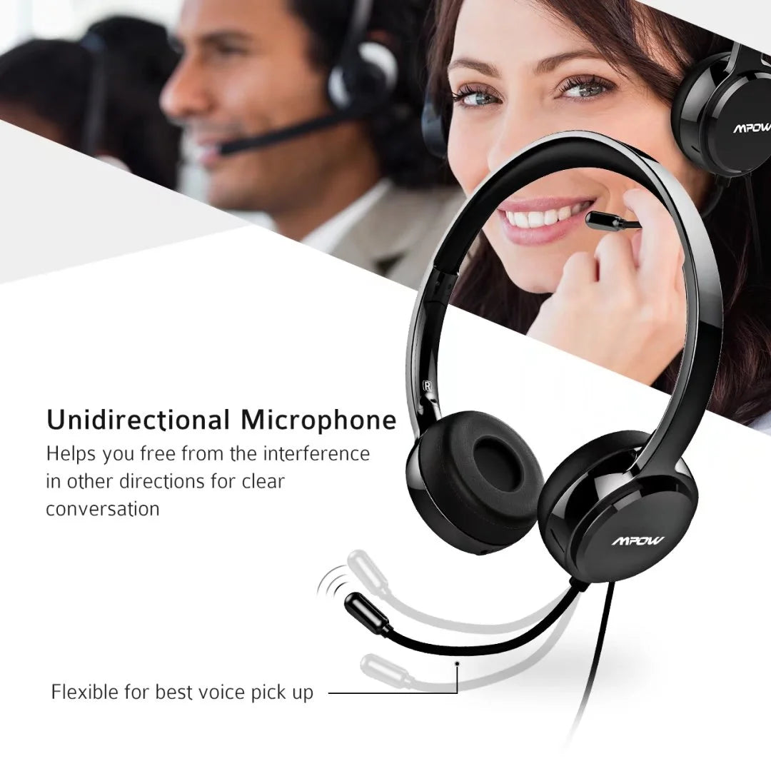 USB Headset with Microphone Noise Cancelling Lightweight Wired Headphones E32276