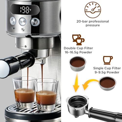 20 Bar Espresso Machine with LED Display & Milk Frother Stainless Steel W451