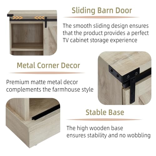 White Oak Electric Fireplace TV Stand with Sliding Barn Door, 54"x15.5"x31" F12897