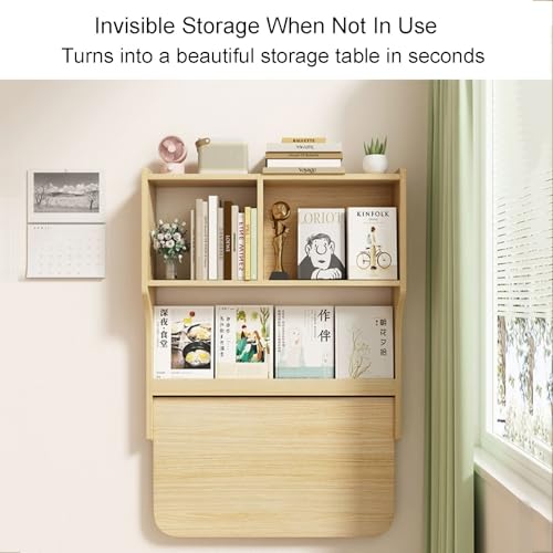 Brown Wall Mounted Drop-Leaf Table with Storage Shelves H47575
