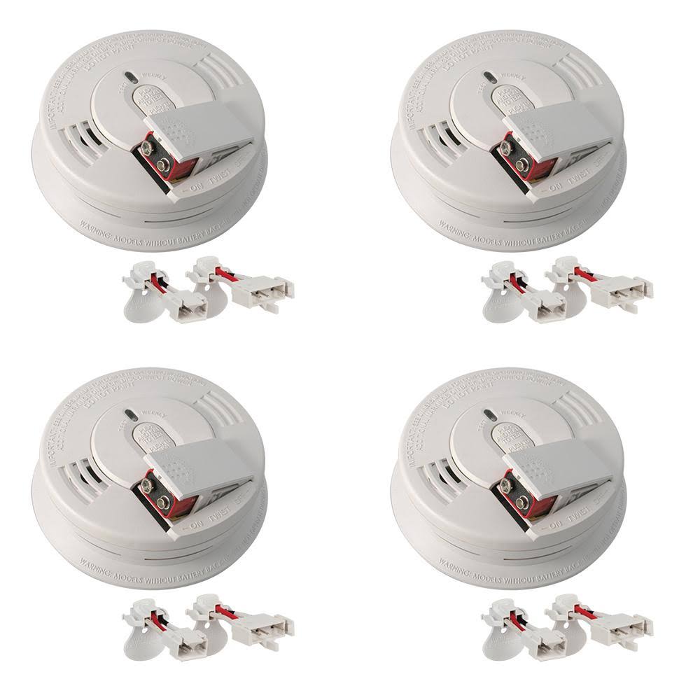 Hardwired Smoke Detector with 9-Volt Battery Backup, Front Load Battery Door (4-Pack) P933327