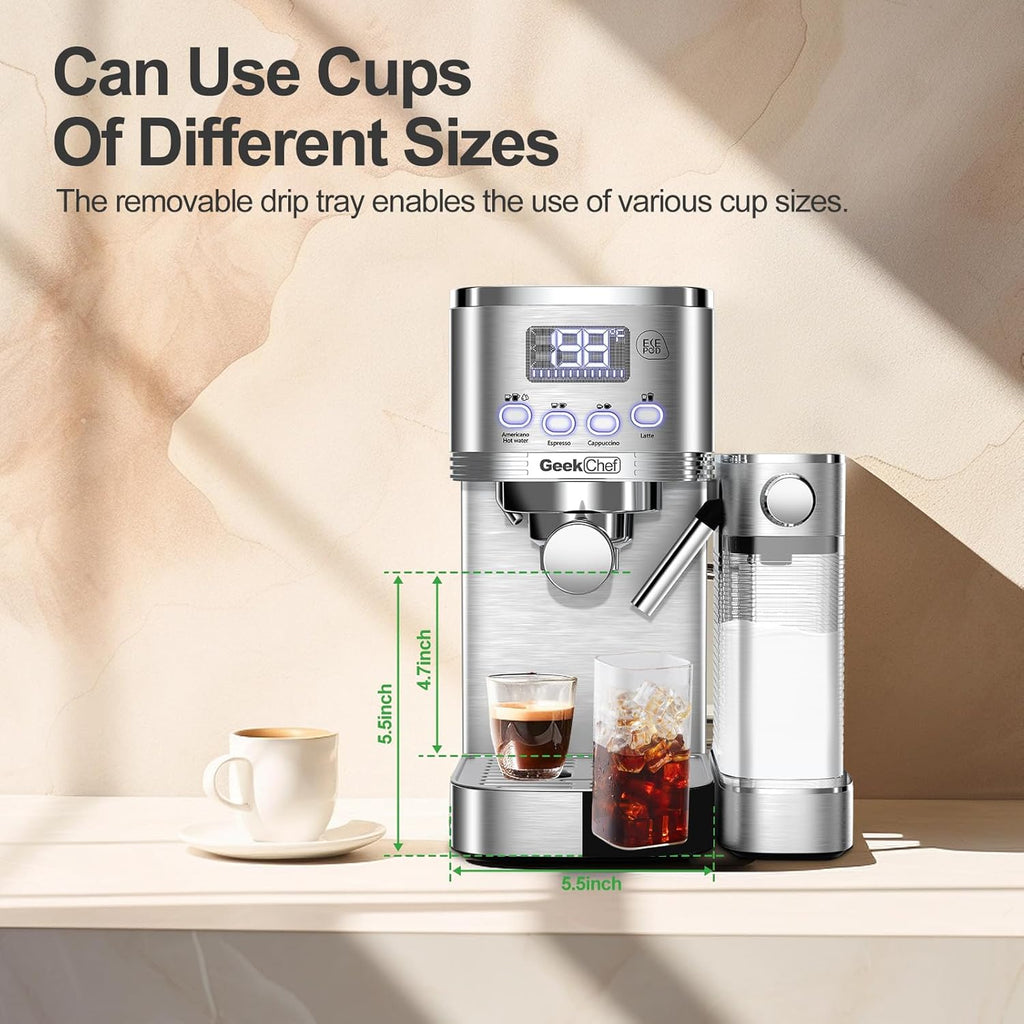7-in-1 Espresso Machine with Automatic Milk Frother, 20 Bar, Stainless Steel N30776