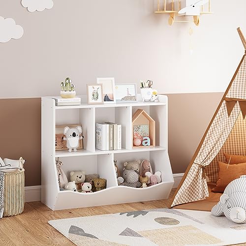 Kids Bookshelf and Bookcase Toy Storage Multi Shelf with Cubby Organizer Cabinet H61308