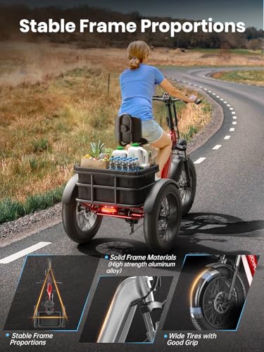 Electric Trike with 750W Motor, 48V 18AH Battery, 20" Fat Tire, Large Basket Q46738