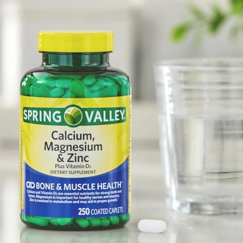 Calcium, Magnesium & Zinc Plus Vitamin D3 Coated Caplets, 250 Count + Weekly Pillbox D38413