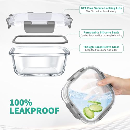 34pcs Glass Food Storage Containers with Lids Set, Airtight, Leak Proof, BPA-Free, Black F77435