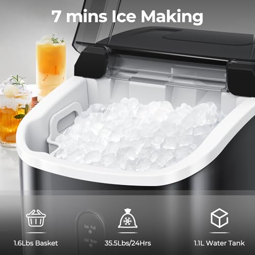 Black Countertop Nugget Ice Maker with Self-Cleaning P30599