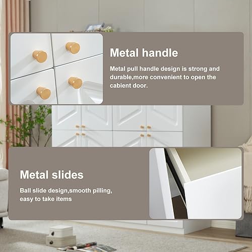 White 4 Door 2 Drawers Wooden Armoire Wardrobe Cabinet K5125