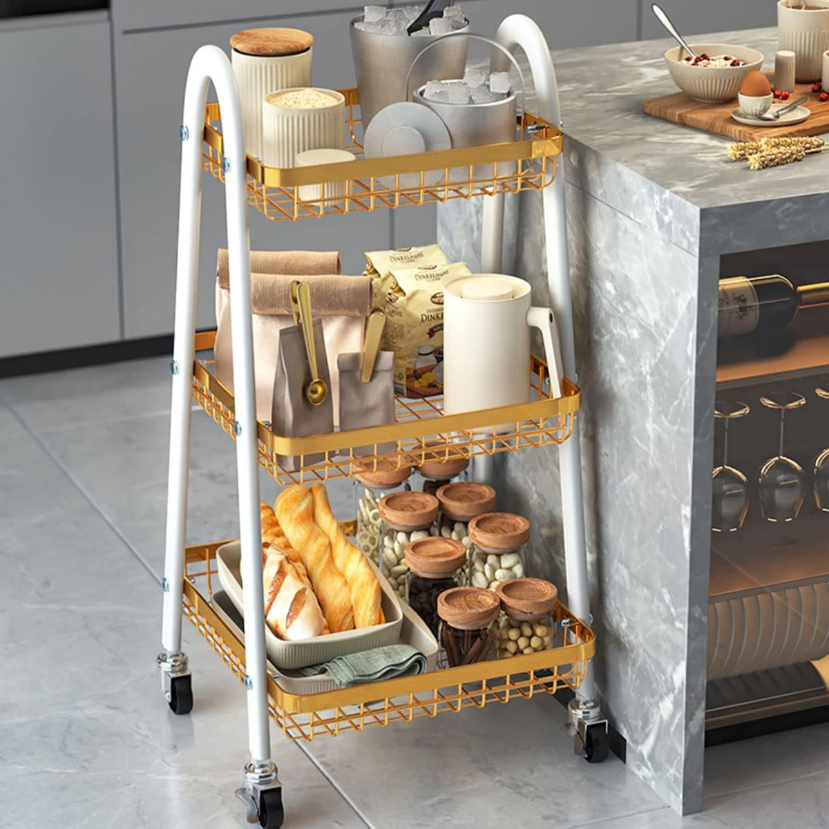 Kitchen Storage Cabinet Floor-to-Ceiling Multi-Layer Trolley Storage Rack O93052