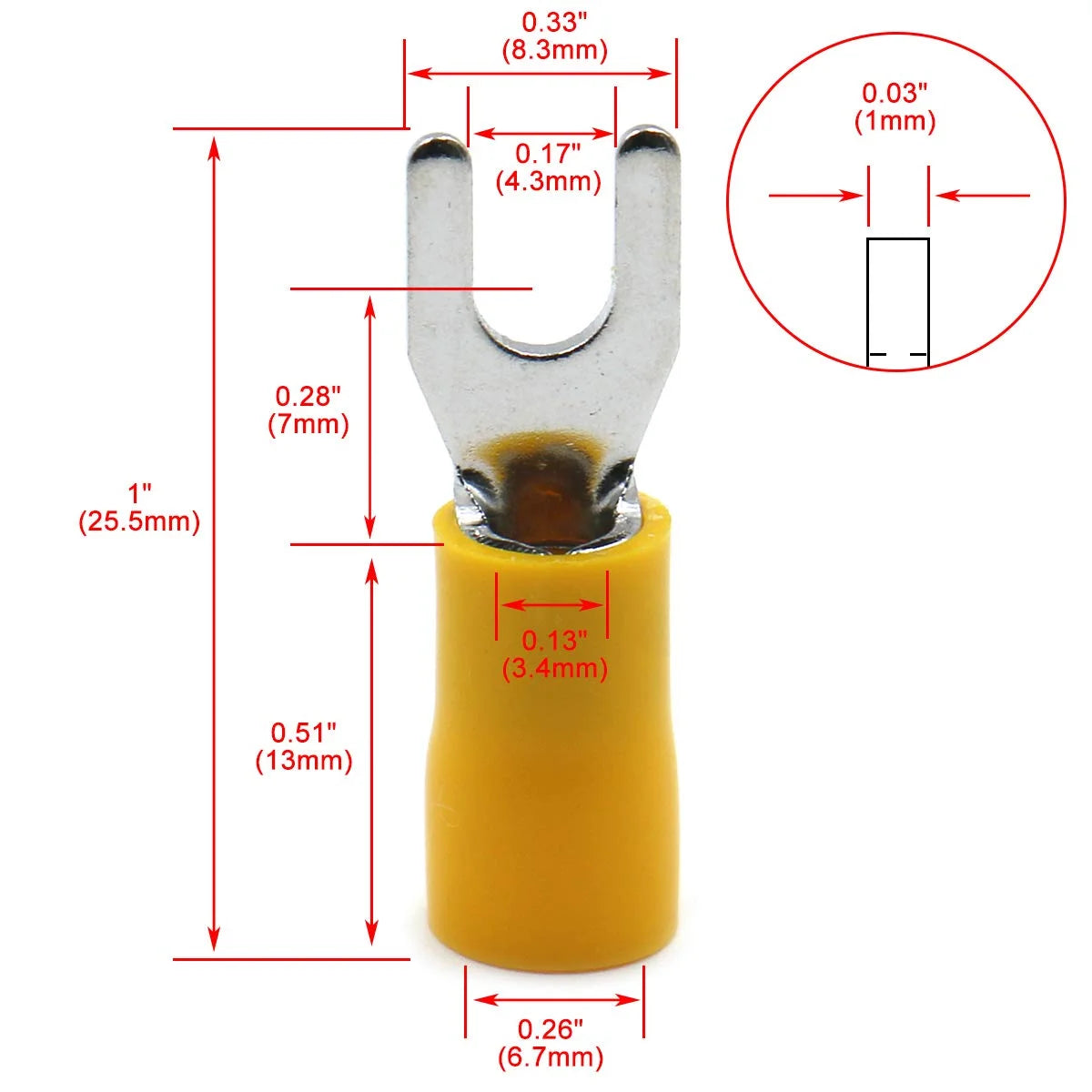 Insulated Fork Spade Wire Connector Electrical Crimp Terminal SV5.5-4 12-10 AWG Pack of 100 B6173