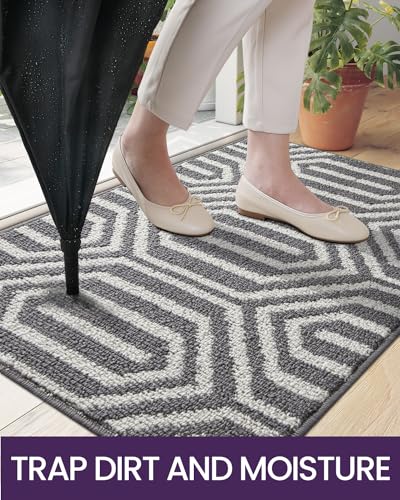 Non Slip Washable Entry Doormat, 35"X59", Grey Q611