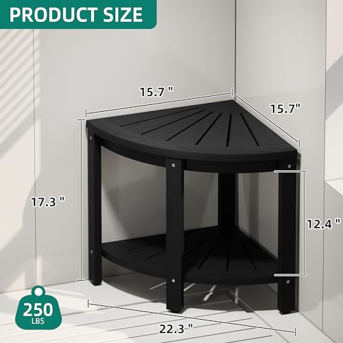 Black Poly Lumber Corner Shower Bench with Storage Shelf U752
