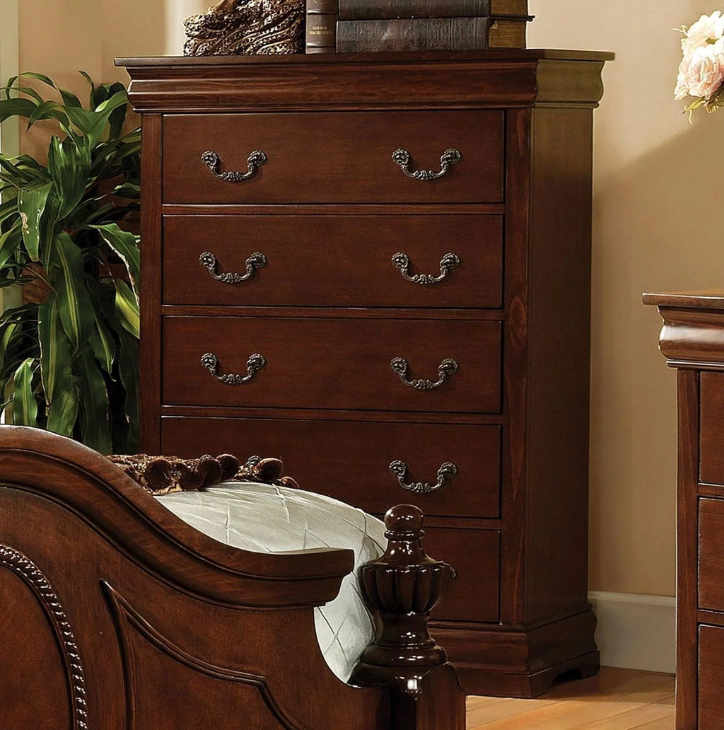 Brown Cherry Solid Wood Queen Bedroom Set 6pcs G1617