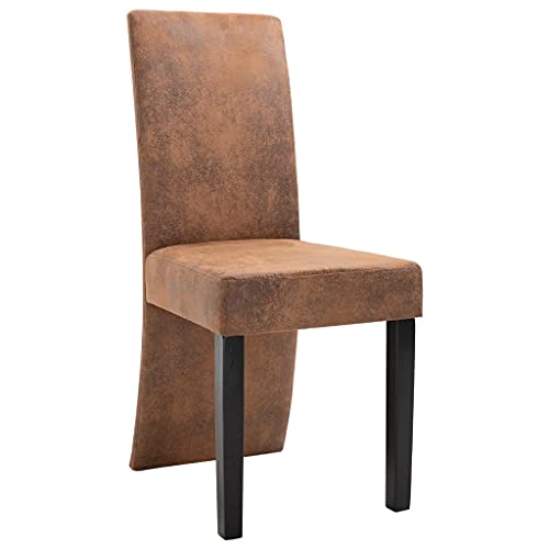 Brown Faux Suede Leather Dining Chairs 4 pcs K858